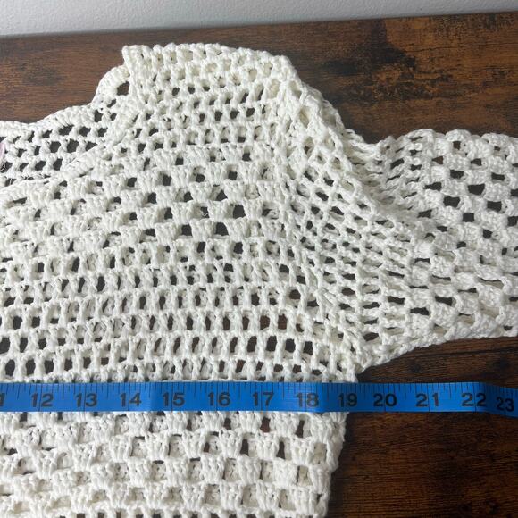Women's White Crochet Knit Dress Cover-Up Long Sleeve Sz XL Beach Boho Festival - Picture 9 of 11